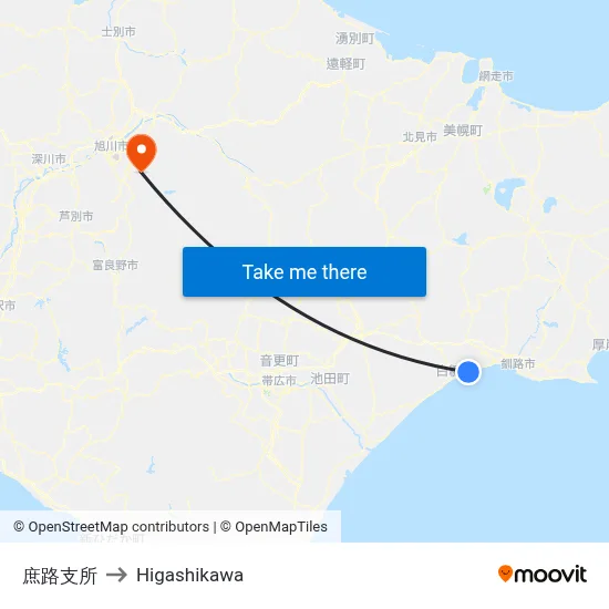 Shoro Branch Office to Higashikawa map