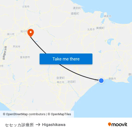 セセッカ診療所 to Higashikawa map