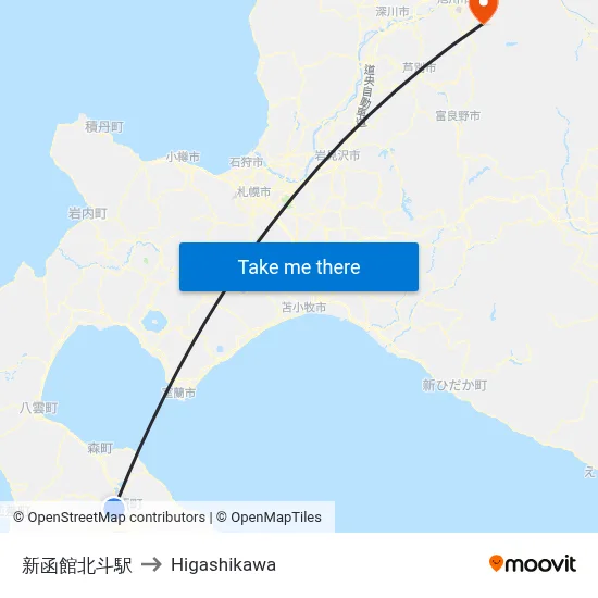新函館北斗駅 to Higashikawa map