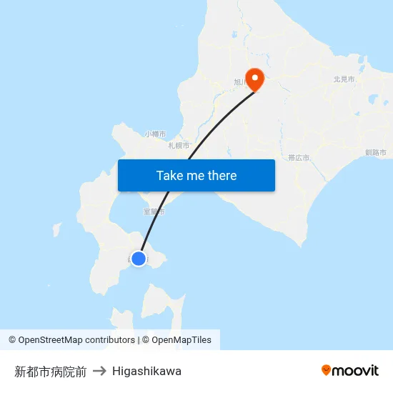 新都市病院前 to Higashikawa map