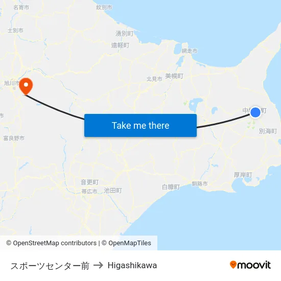 スポーツセンター前 to Higashikawa map