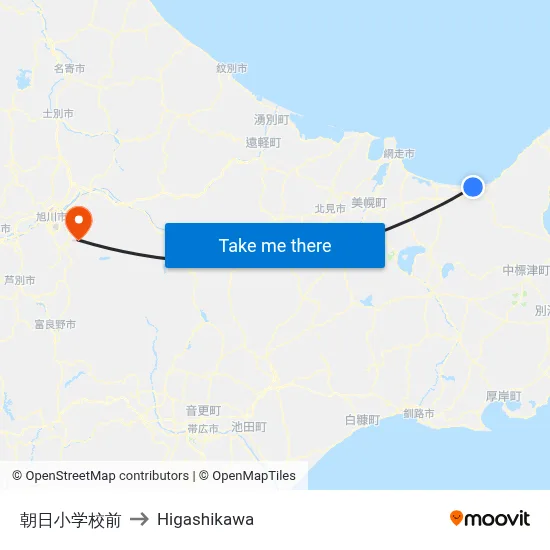 朝日小学校前 to Higashikawa map