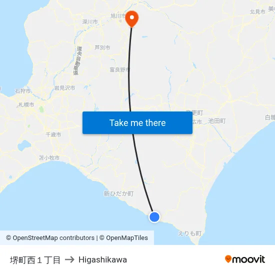 堺町西１丁目 to Higashikawa map