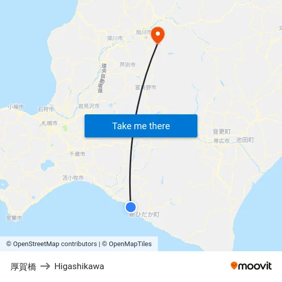 厚賀橋 to Higashikawa map