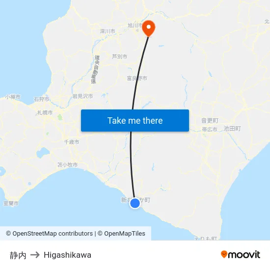 静内 to Higashikawa map