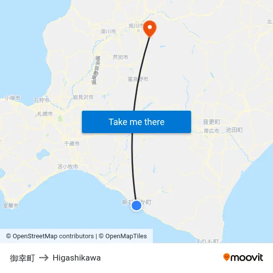 御幸町 to Higashikawa map