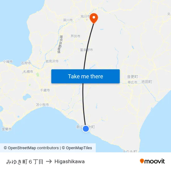 Miyuki-cho 6-chome to Higashikawa map