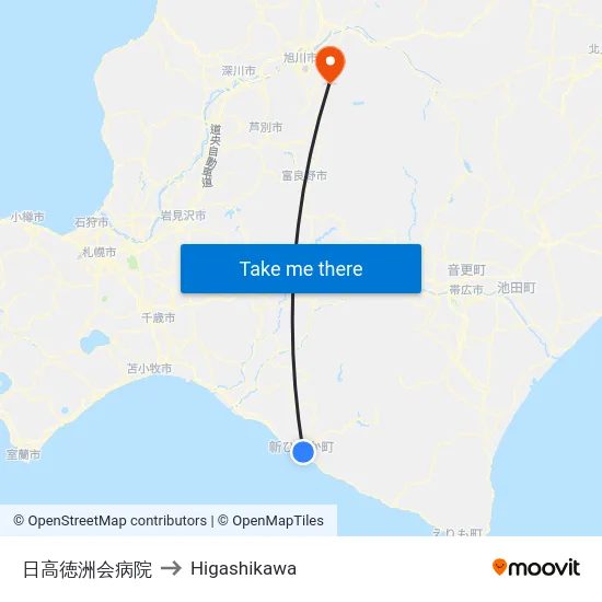 日高徳洲会病院 to Higashikawa map