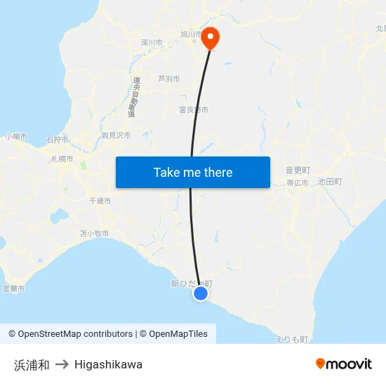Hamaura to Higashikawa map