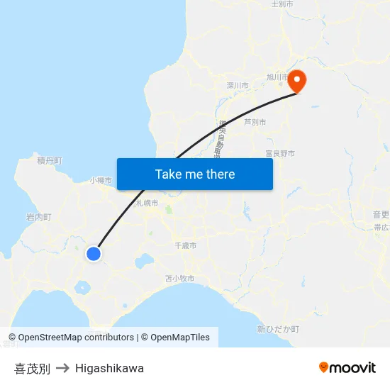 喜茂別 to Higashikawa map