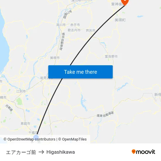 エアカーゴ前 to Higashikawa map