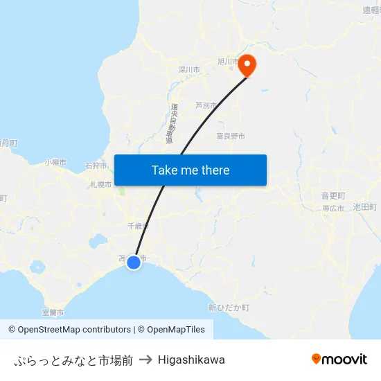 ぷらっとみなと市場前 to Higashikawa map