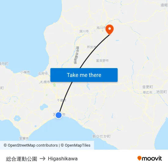 総合運動公園 to Higashikawa map