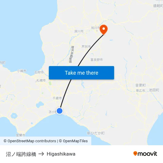 Numanosato Bridge to Higashikawa map
