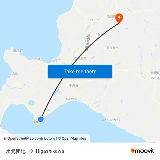 水元団地 to Higashikawa map