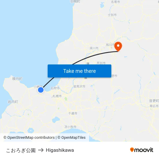 こおろぎ公園 to Higashikawa map