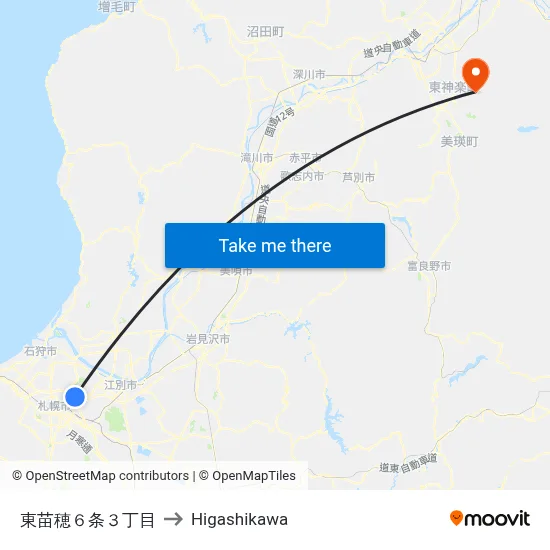 東苗穂６条３丁目 to Higashikawa map