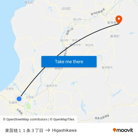 東苗穂１１条３丁目 to Higashikawa map