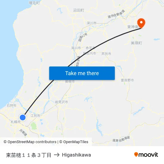 東苗穂１１条３丁目 to Higashikawa map