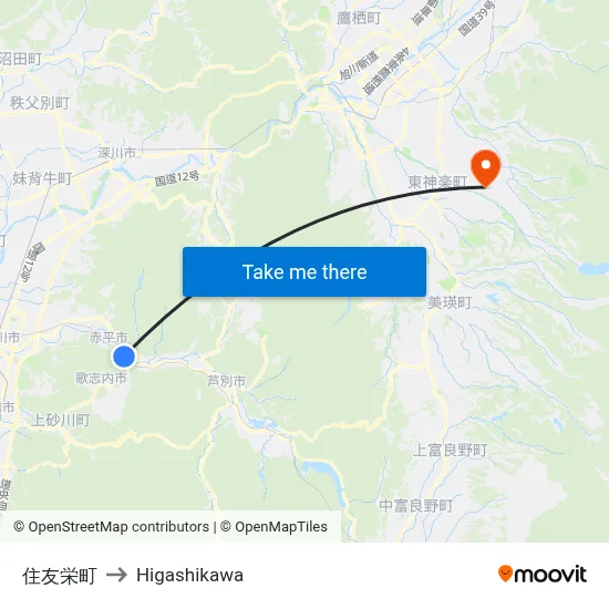 住友栄町 to Higashikawa map