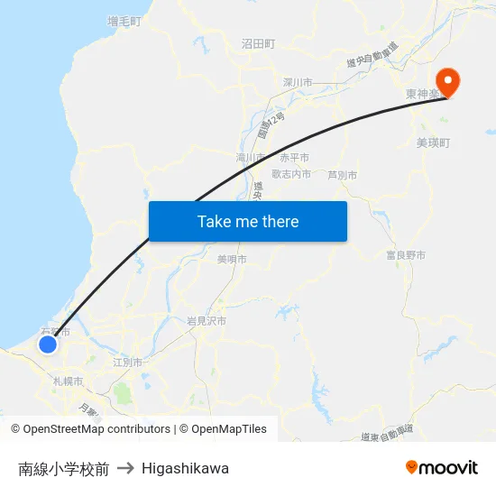 南線小学校前 to Higashikawa map