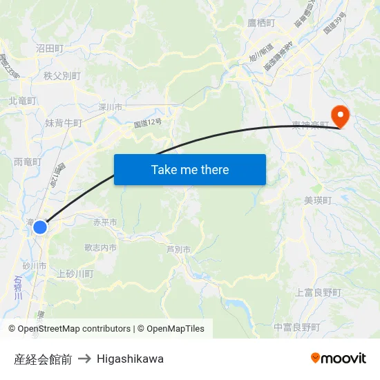 産経会館前 to Higashikawa map