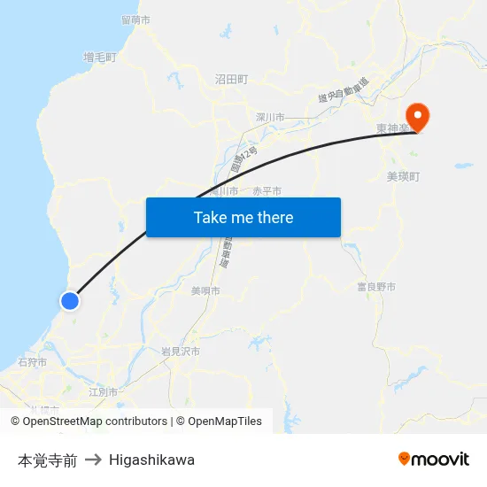 In front of Hongakuji Temple to Higashikawa map