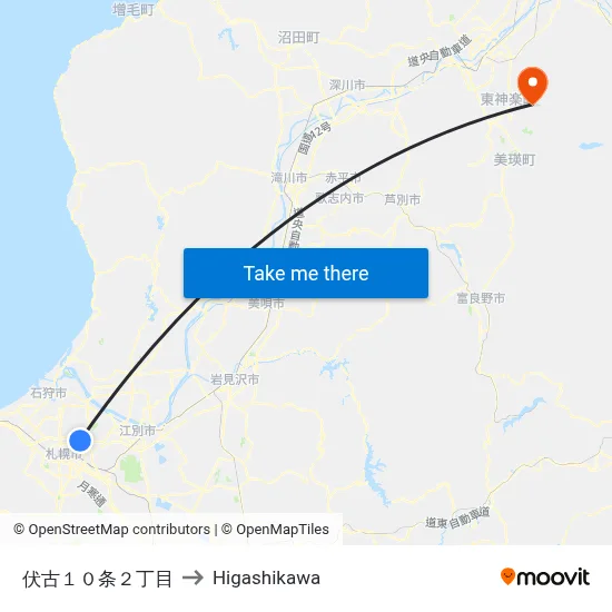 伏古１０条２丁目 to Higashikawa map