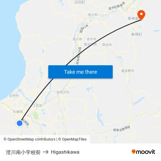 澄川南小学校前 to Higashikawa map
