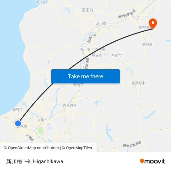 新川橋 to Higashikawa map