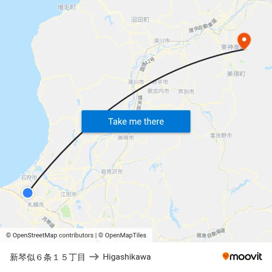新琴似６条１５丁目 to Higashikawa map