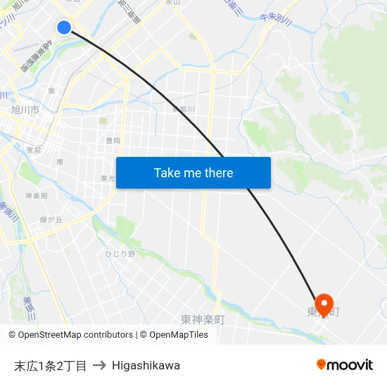 末広1条2丁目 to Higashikawa map