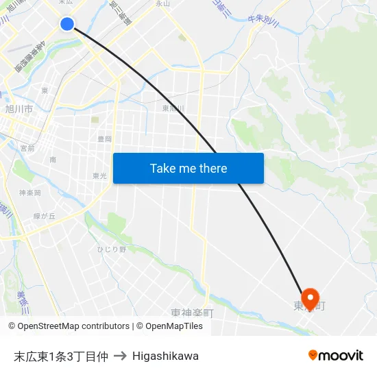 末広東1条3丁目仲 to Higashikawa map