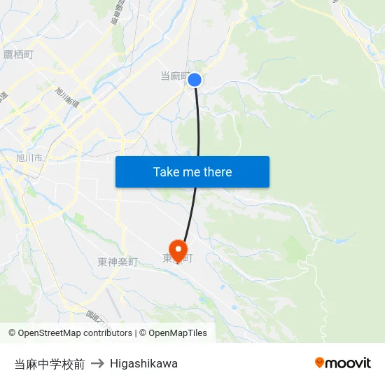 当麻中学校前 to Higashikawa map
