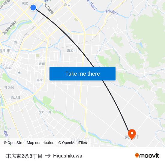 末広東2条8丁目 to Higashikawa map