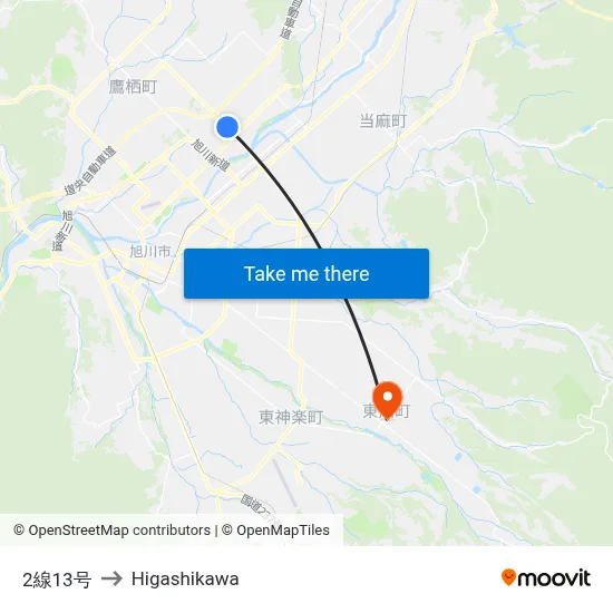 Line 2-13 to Higashikawa map