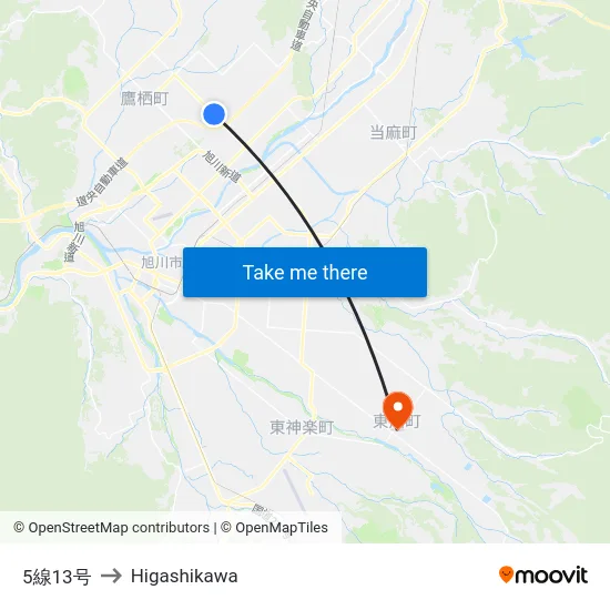 5線13号 to Higashikawa map