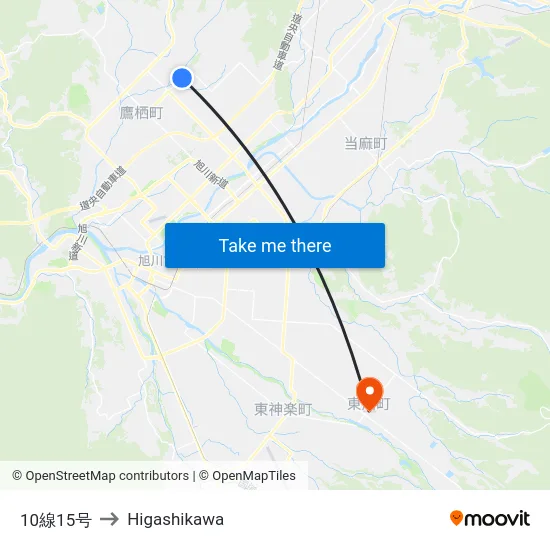 10線15号 to Higashikawa map