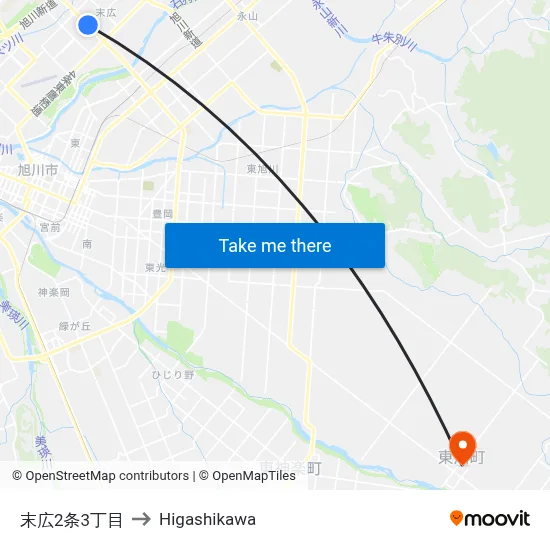 末広2条3丁目 to Higashikawa map