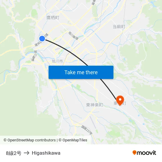 8線2号 to Higashikawa map