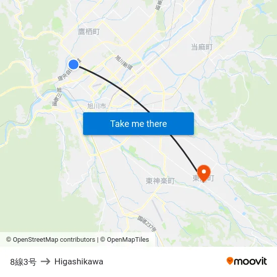 8線3号 to Higashikawa map