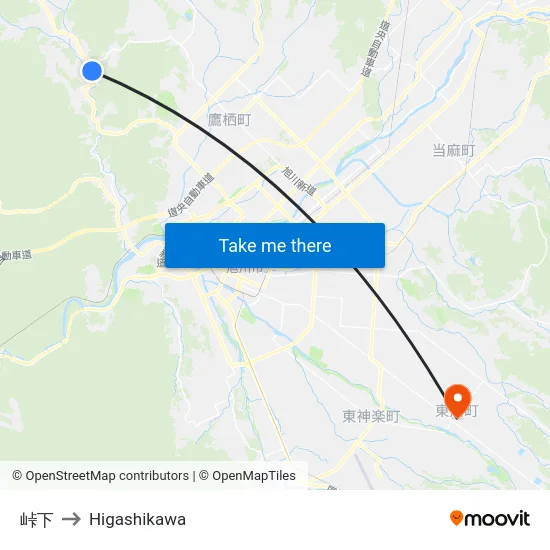 峠下 to Higashikawa map