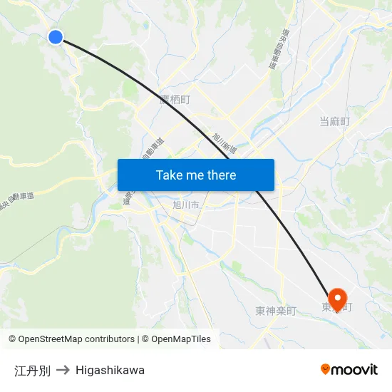 Etanbetsu to Higashikawa map