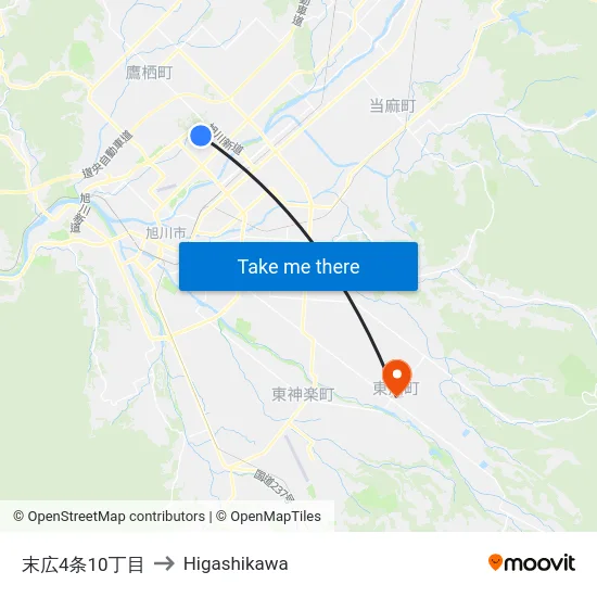 末広4条10丁目 to Higashikawa map