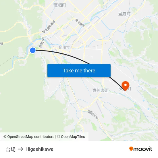 台場 to Higashikawa map