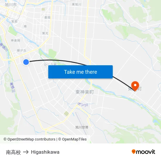 南高校 to Higashikawa map
