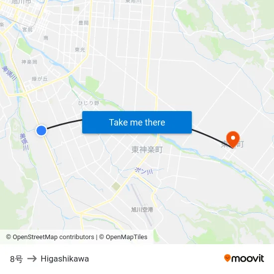 8号 to Higashikawa map