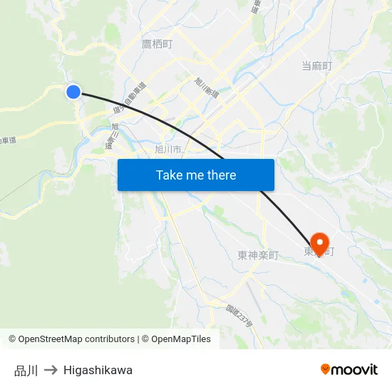 品川 to Higashikawa map