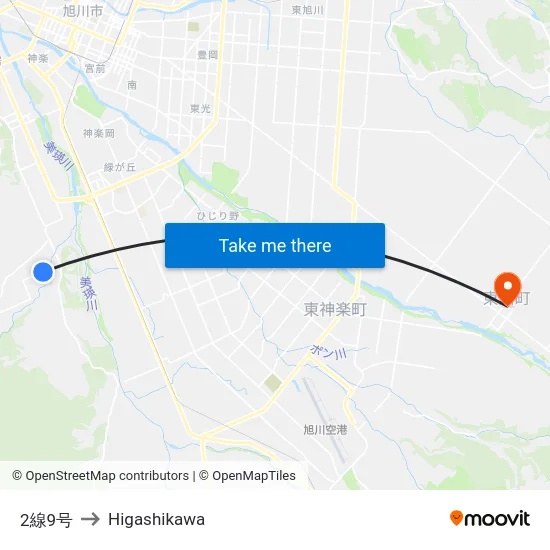 2線9号 to Higashikawa map