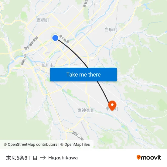 末広6条8丁目 to Higashikawa map